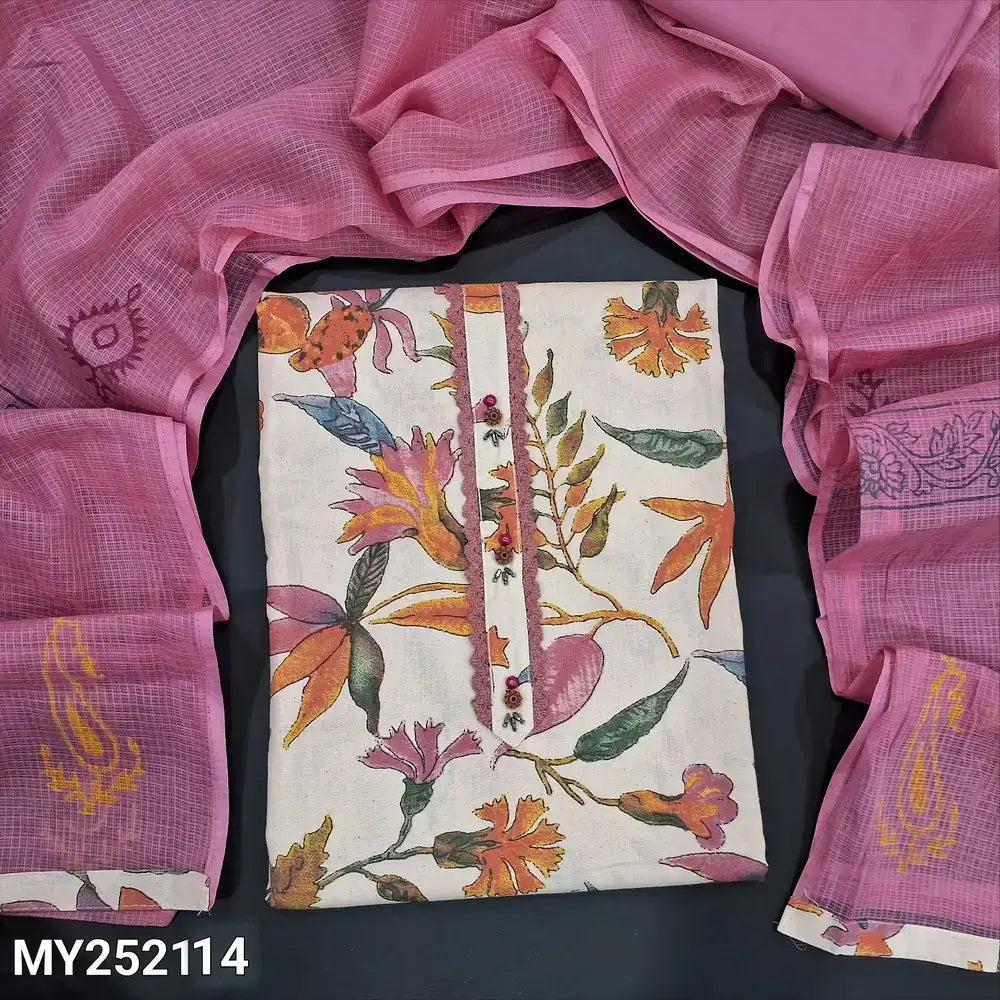 Half white printed cotton salwar material my252114-Neidhal