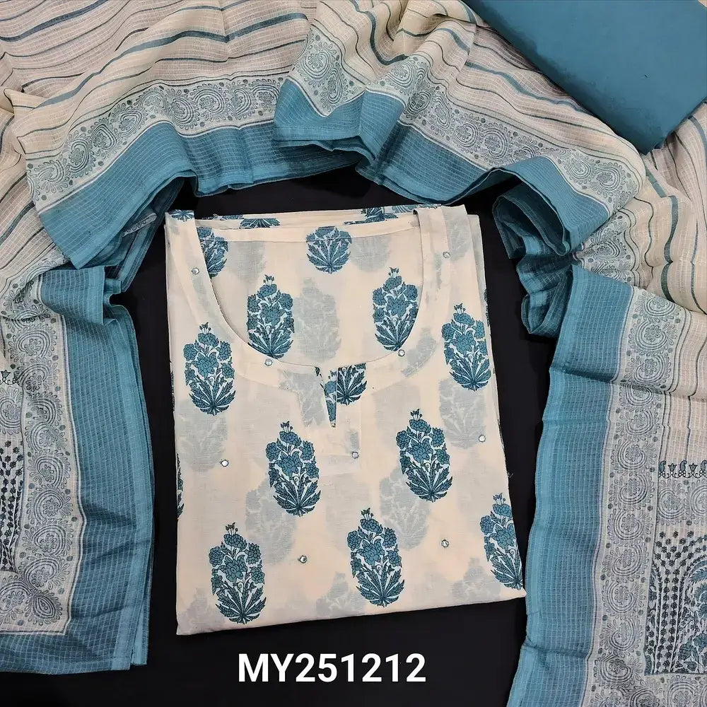 Half white printed cotton semi stitched salwar material my251212-Neidhal