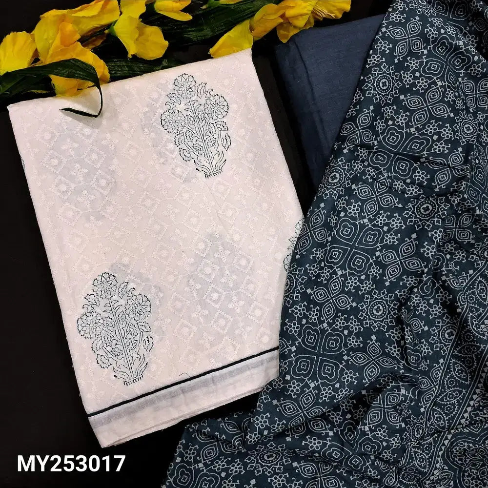 Half white printed embroidered soft cotton salwar material my253017-Neidhal
