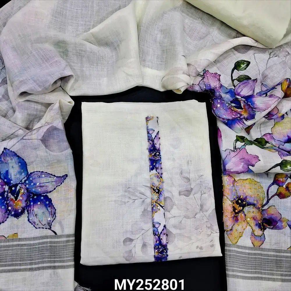 Half white printed linen salwar material my252801-Neidhal