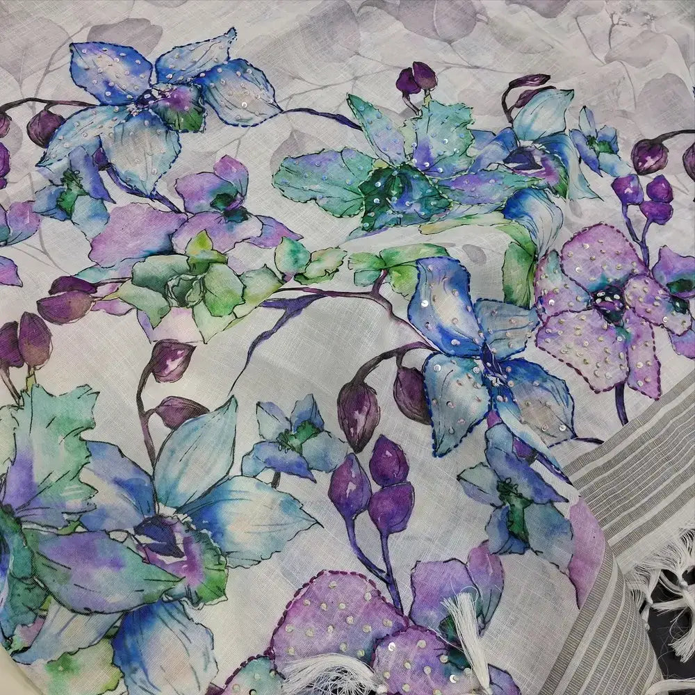 Half white printed linen salwar material my253006-Neidhal