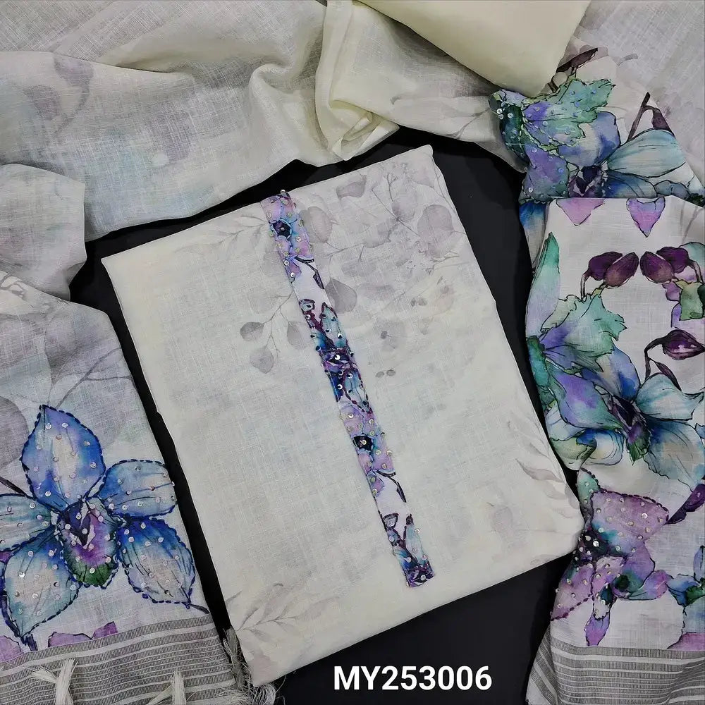 Half white printed linen salwar material my253006-Neidhal