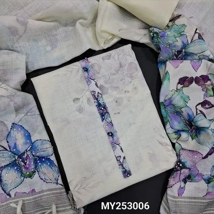 Half white printed linen salwar material my253006-Neidhal