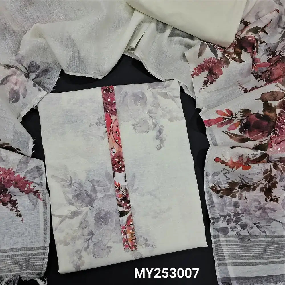 Half white printed linen salwar material my253007-Neidhal