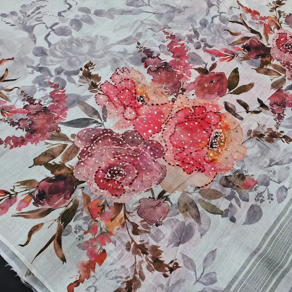 Half white printed linen salwar material my253007-Neidhal