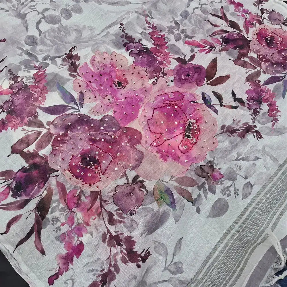 Half white printed linen salwar material my253008-Neidhal