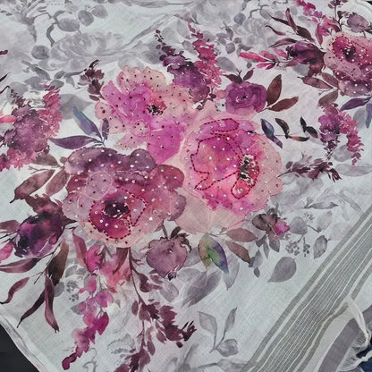 Half white printed linen salwar material my253008-Neidhal