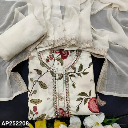 Half White Printed Maslin Silk Salwar Material Ap252208- Neidhal