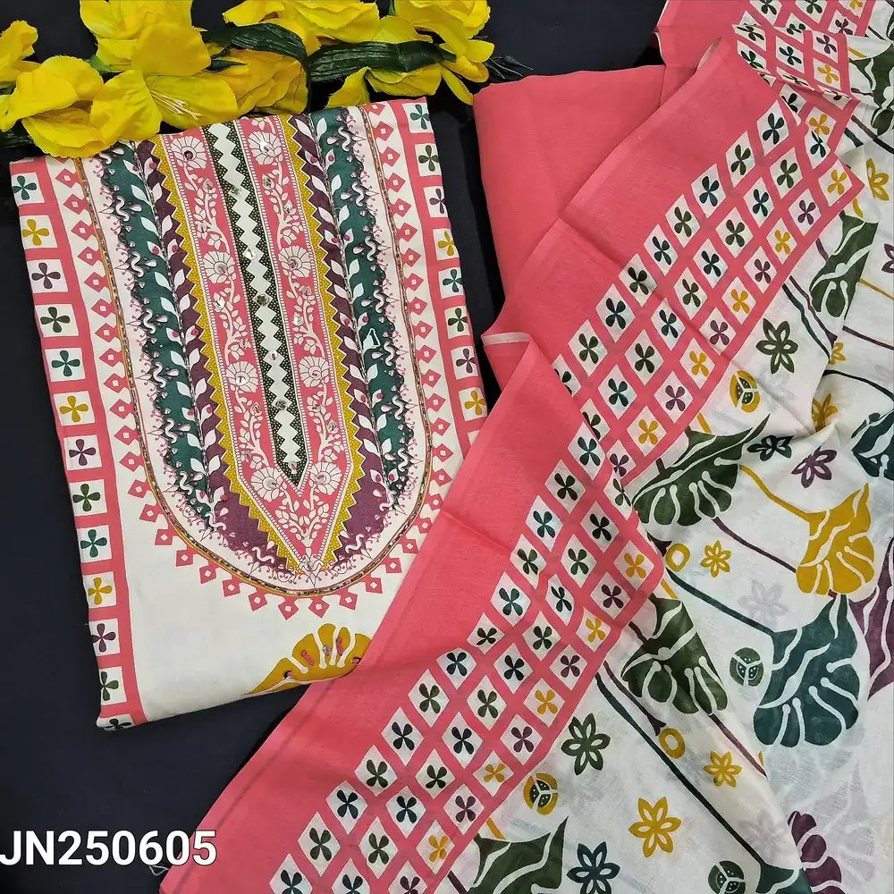 Half white printed satin cotton salwar material jn250605-Neidhal