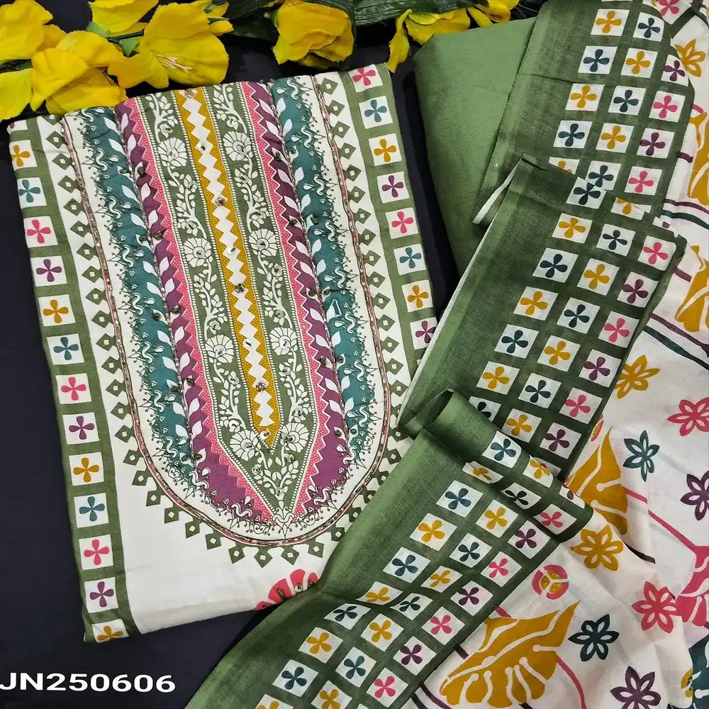 Half white printed satin cotton salwar material jn250606-Neidhal