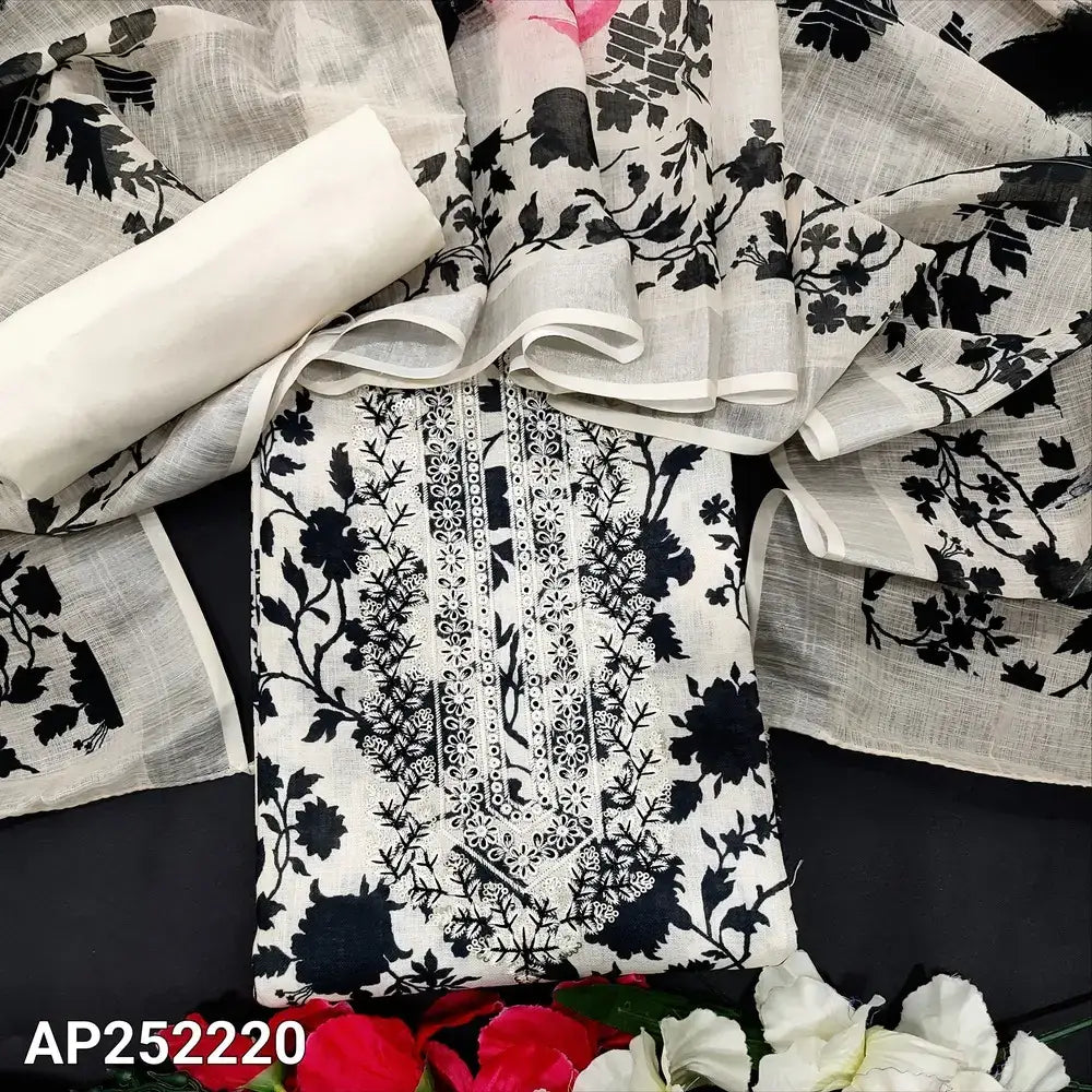 Half white printed semi linen salwar material ap252220-Neidhal