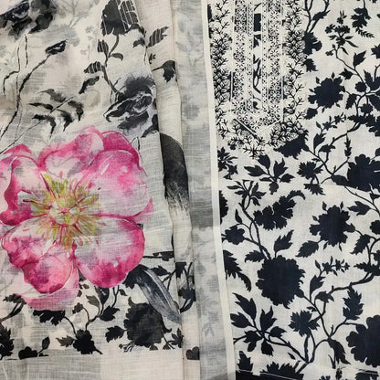 Half white printed semi linen salwar material ap252220-Neidhal