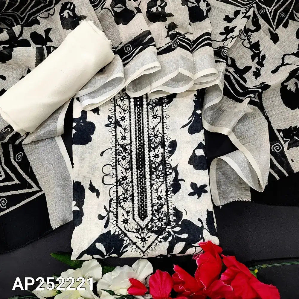 Half white printed semi linen salwar material ap252221-Neidhal