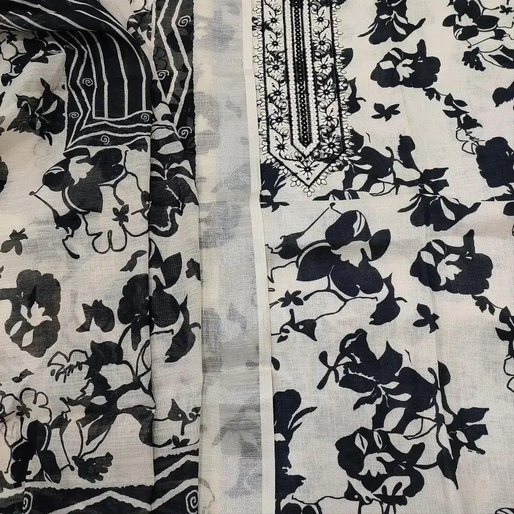 Half white printed semi linen salwar material ap252221-Neidhal