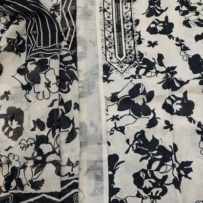 Half white printed semi linen salwar material ap252221-Neidhal
