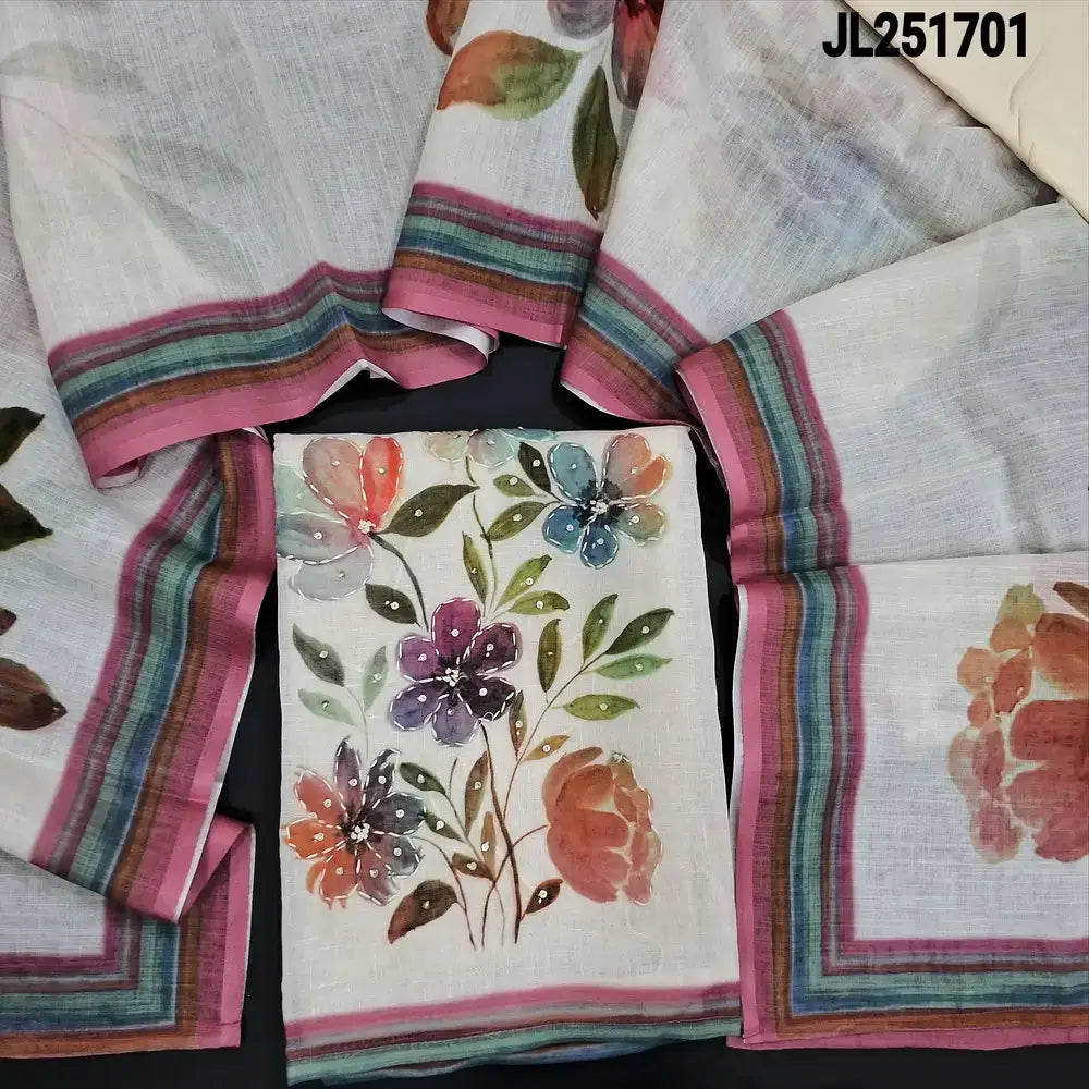 Half white printed semi linen salwar material jl251701-Neidhal