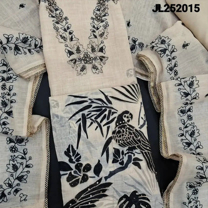 Half white printed semi linen salwar material jl252015-Neidhal