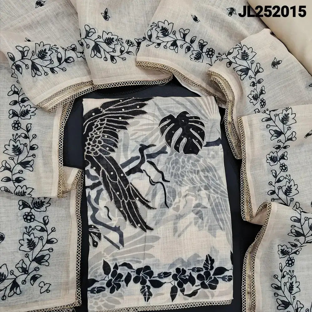 Half white printed semi linen salwar material jl252015-Neidhal