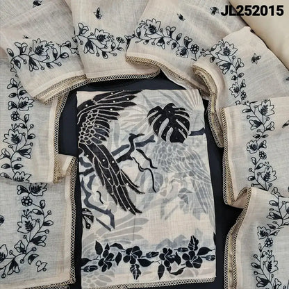 Half white printed semi linen salwar material jl252015-Neidhal