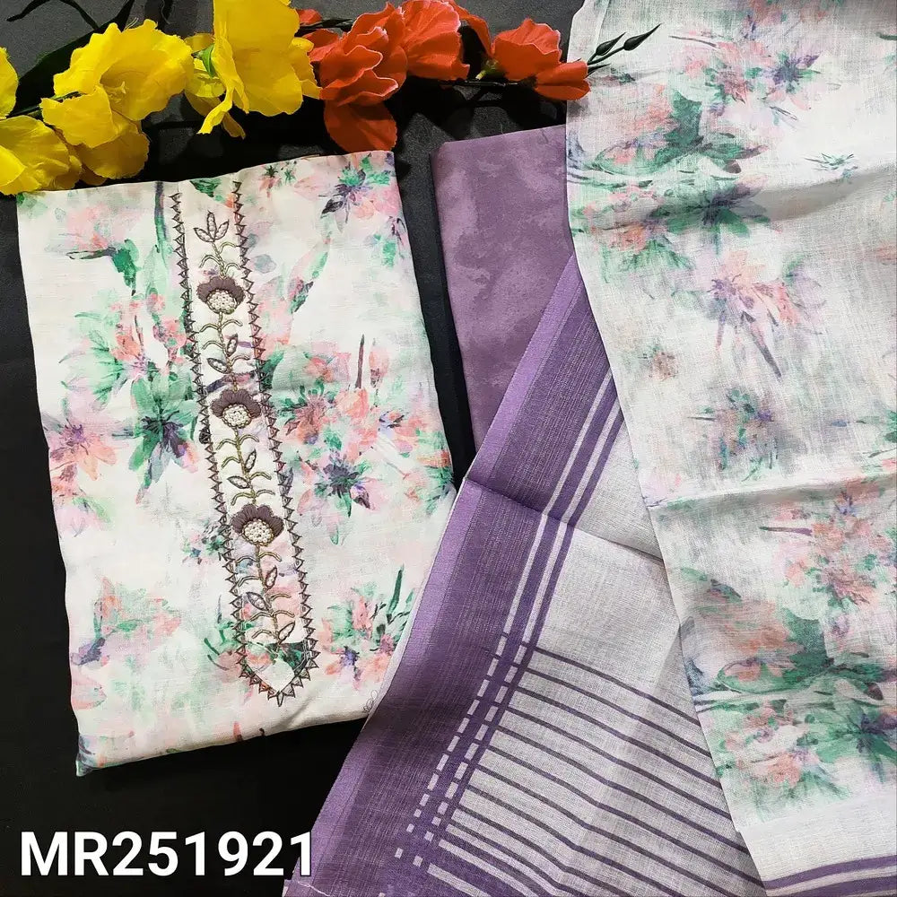 Half white printed semi linen salwar material mr251921-Neidhal