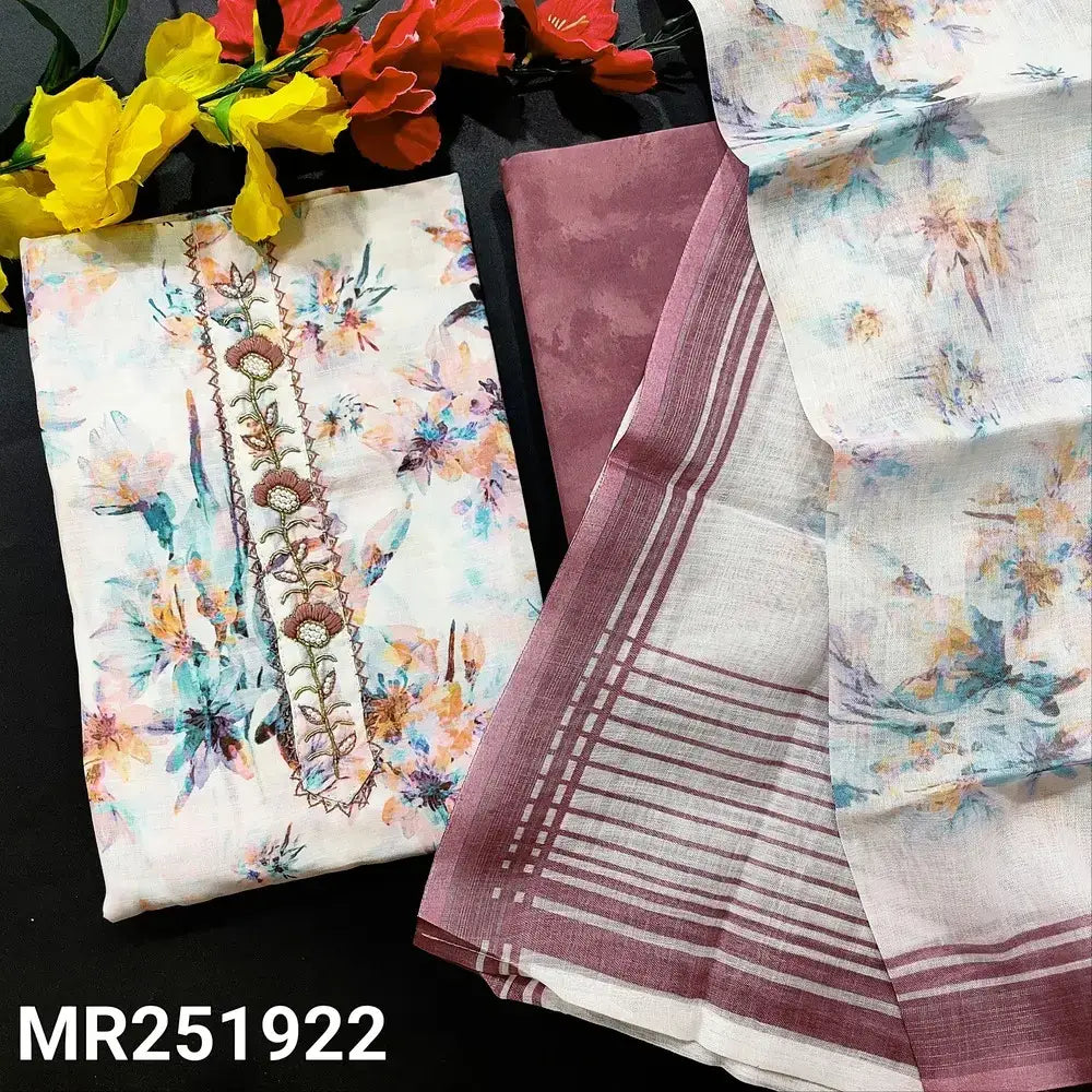 Half white printed semi linen salwar material mr251922-Neidhal