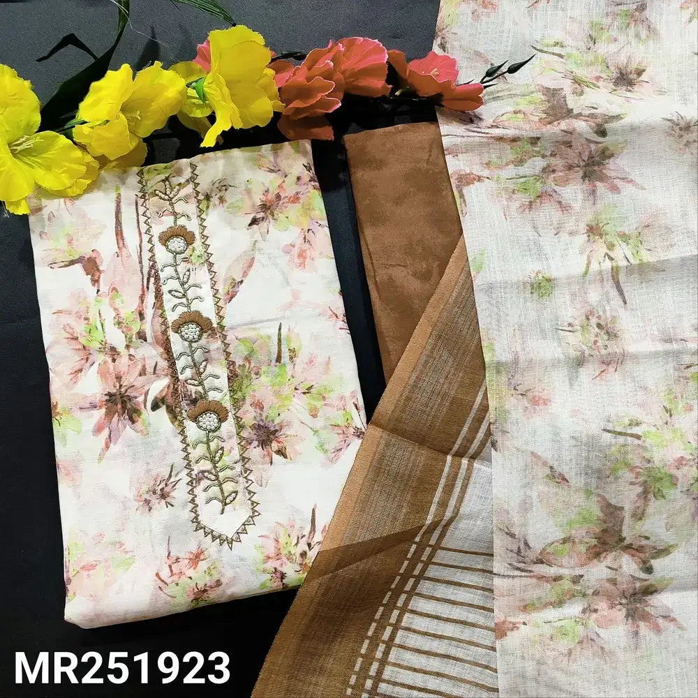 Half white printed semi linen salwar material mr251923-Neidhall