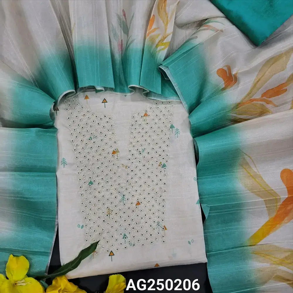 Half white printed semi tussar salwar material ag250206-Neidhal