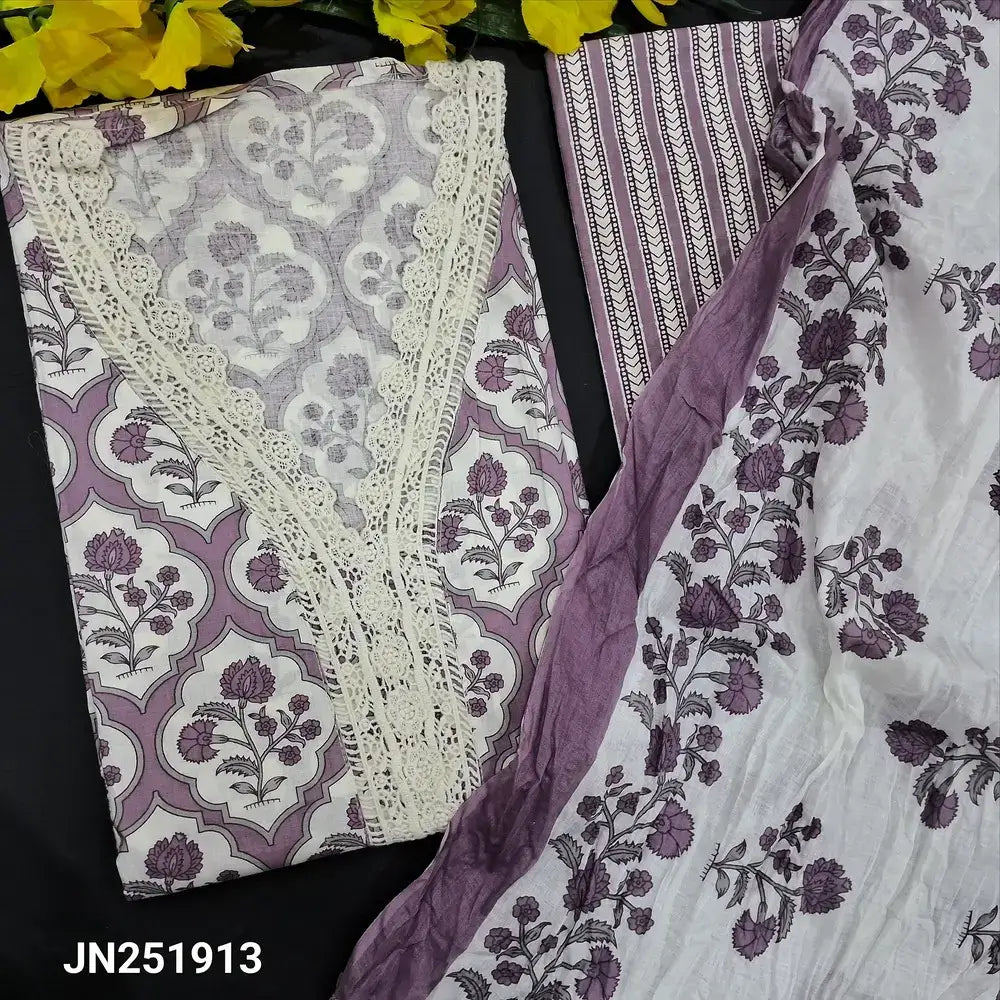 Half white purple floral printed cotton salwar material jn251913-Neidhal