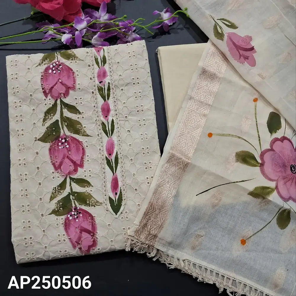 Half white schiffli embroidered cotton salwar material ap250506-Neidhal