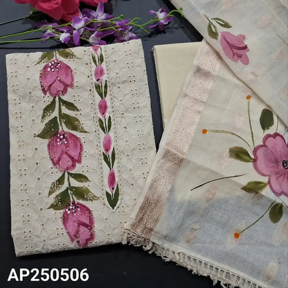 Half white schiffli embroidered cotton salwar material ap250506-Neidhal