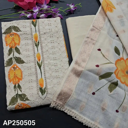 Half white schiffli embroidered cotton salwar material ap250505-Neidhal