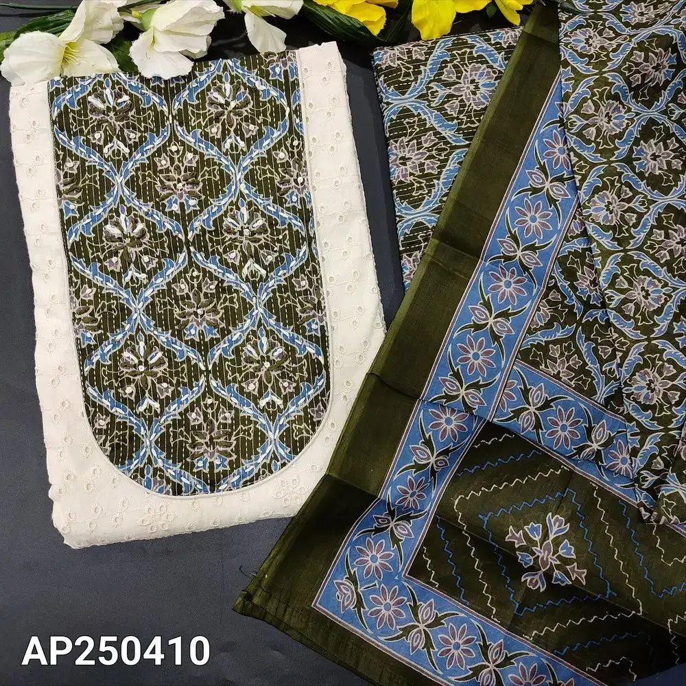 Half white schiffli embroidered cotton salwar material ap250410-Neidhal