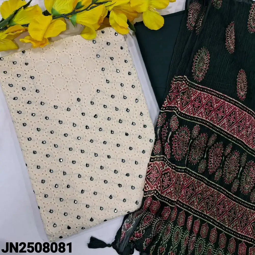 Half white schiffli embroidered cotton salwar material jn2508081-Neidhal