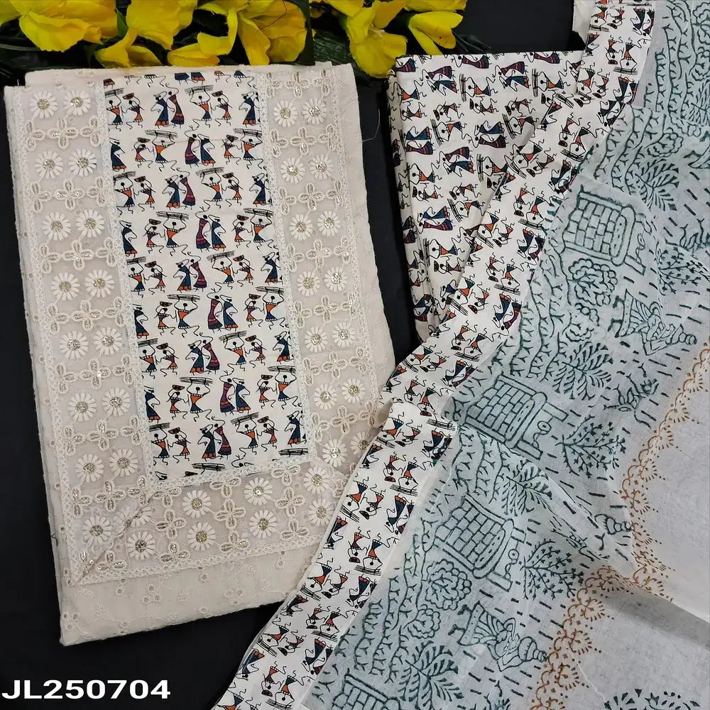 Half white schiffli embroidered cotton salwar material jl250704-Neidhal