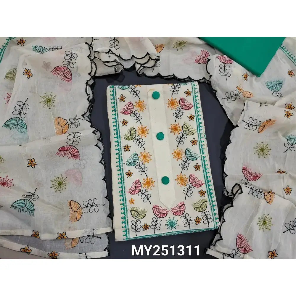 Half white schiffli embroidered cotton salwar material my251311-Neidhal