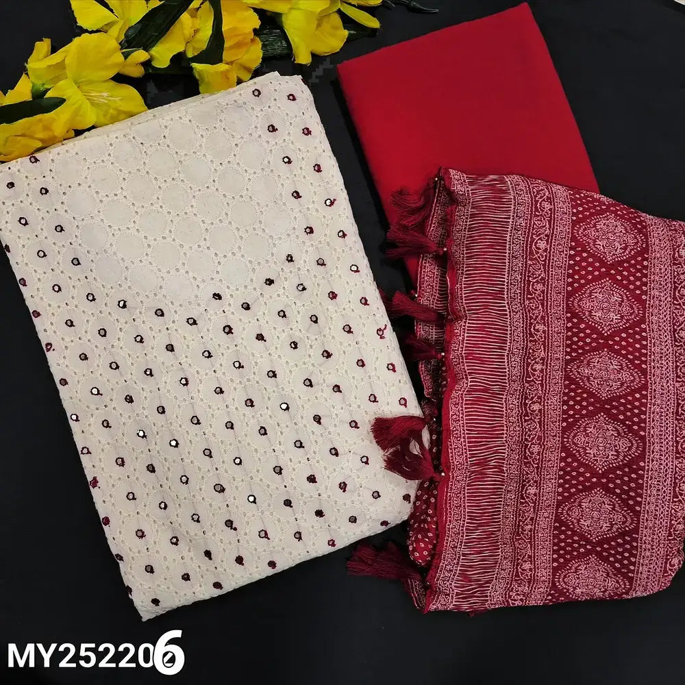 Half white schiffli embroidered cotton salwar material my252206-Neidhal