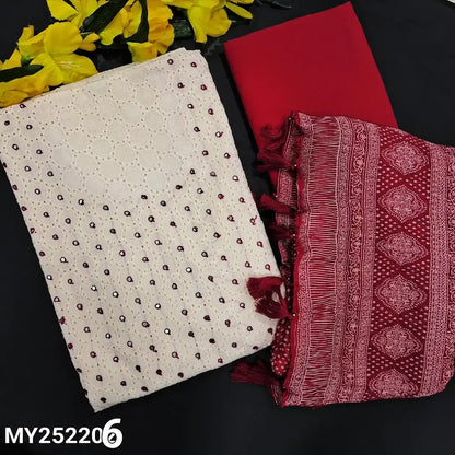 Half white schiffli embroidered cotton salwar material my252206-Neidhal