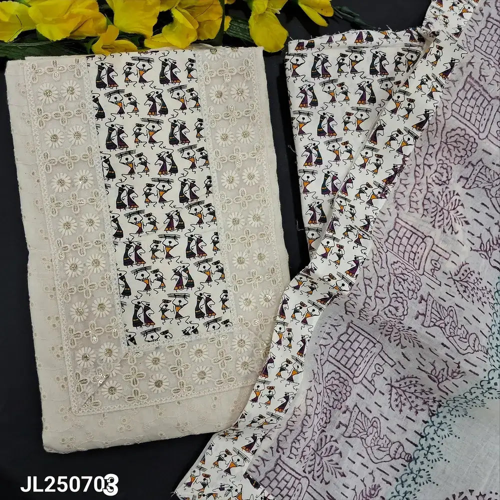 Half white schiffli embroidered cotton salwar material jl250703-Neidhal