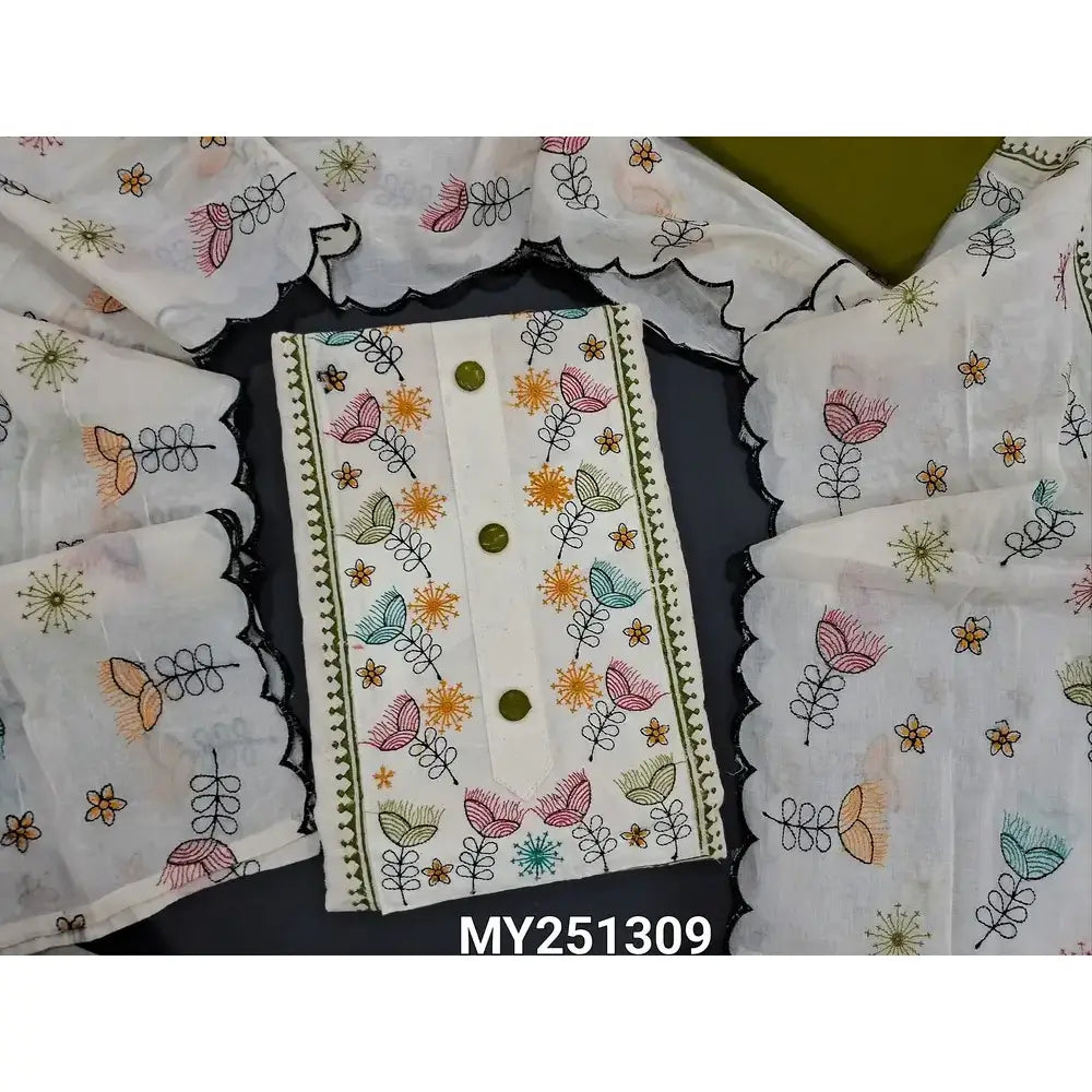 Half white schiffli embroidered cotton salwar material my251309-Neidhal