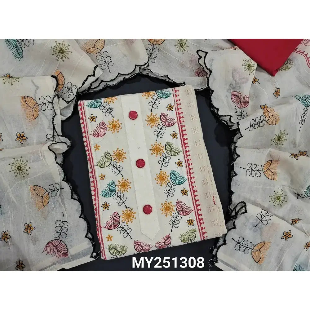 Half white schiffli embroidered cotton salwar material my251308-Neidhal