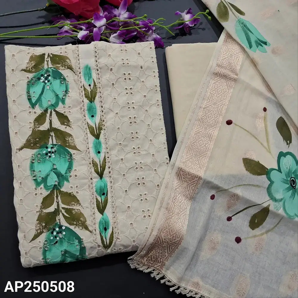 half white schiffli embroidered cotton salwar material ap250508-Neidhal