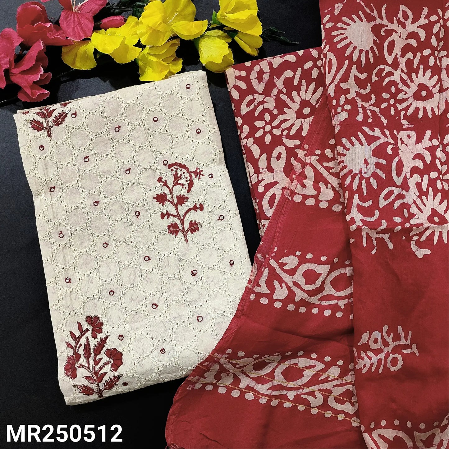 Half white schiffli embroidered cotton salwar material mr250512-Neidhal