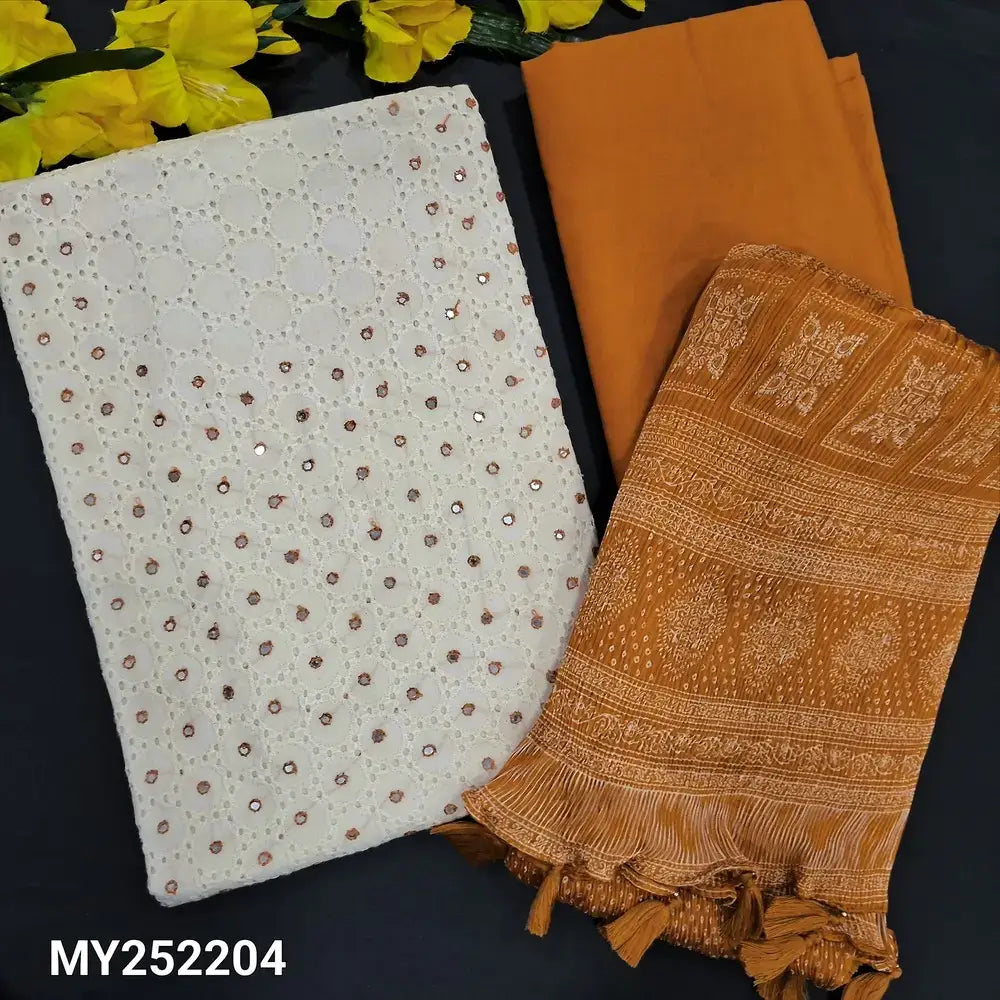 Half white schiffli embroidered cotton salwar material my252204-Neidhal