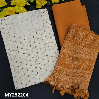 Half white schiffli embroidered cotton salwar material my252204-Neidhal