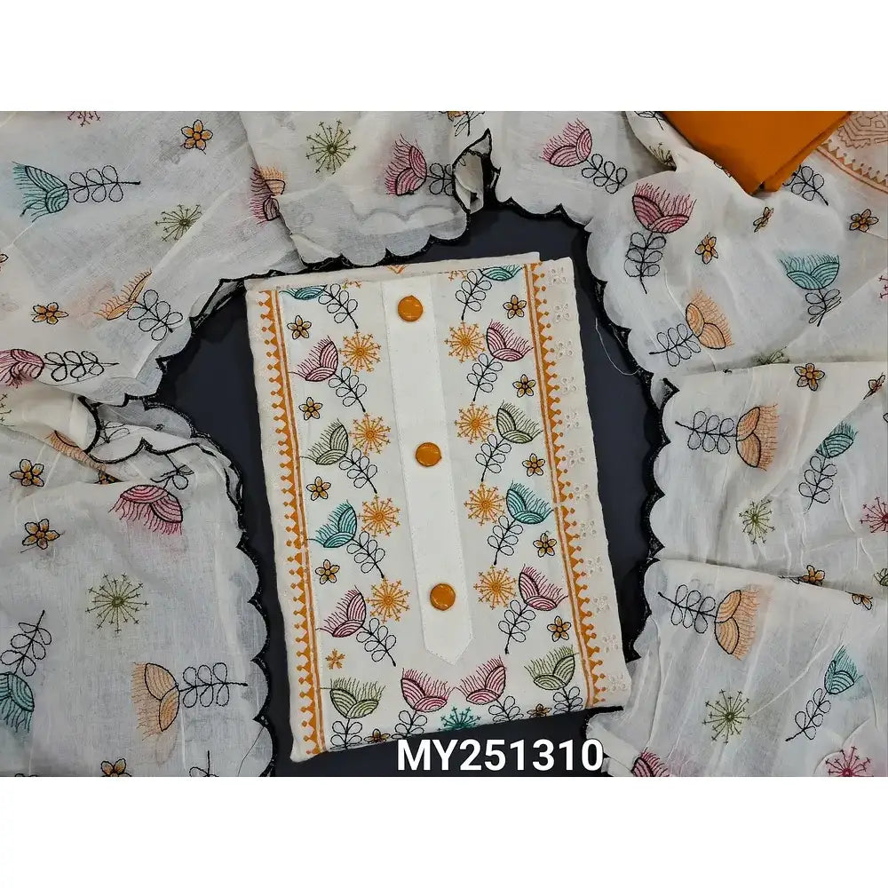 Half white schiffli embroidered cotton salwar material my251310-Neidhal