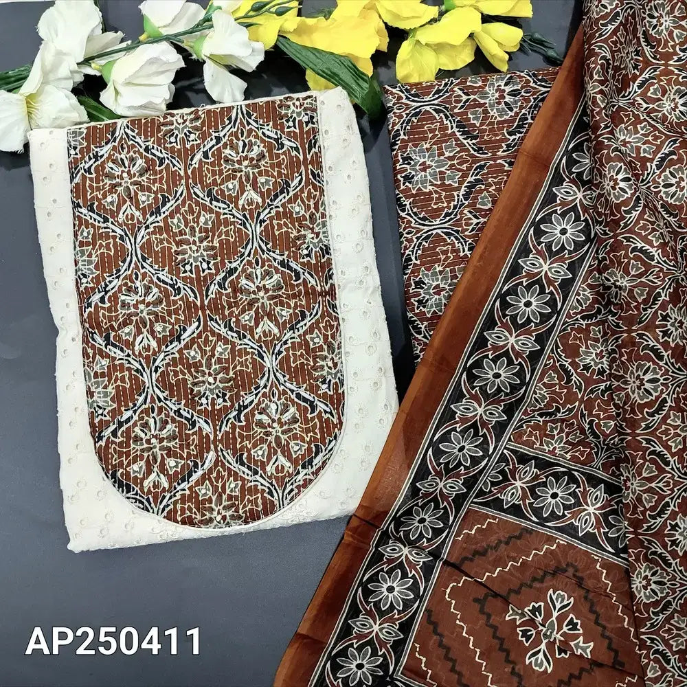 Half white schiffli embroidered cotton salwar material ap250411-Neidhal