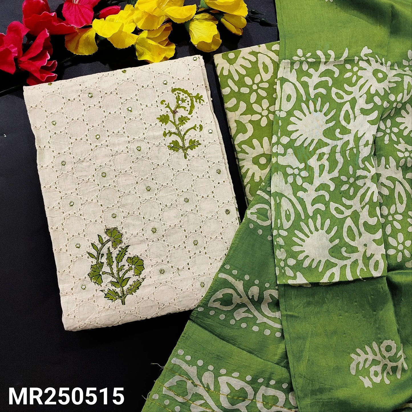 Half white schiffli embroidered cotton salwar material mr250515-Neidhal