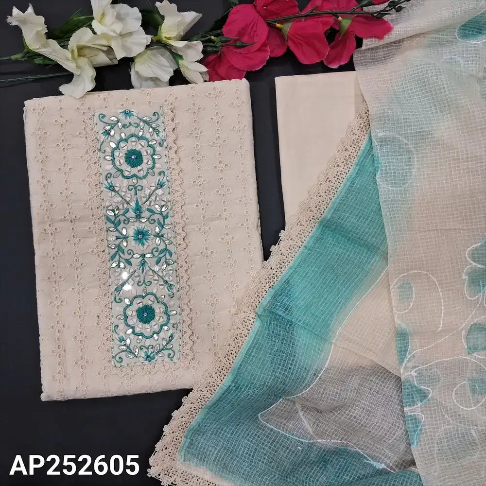 Half white schiffli embroidered cotton salwar material ap252605-Neidhal