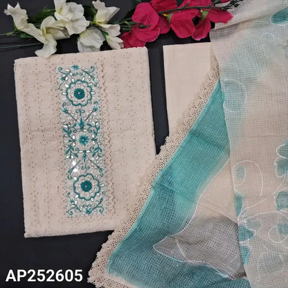 Half white schiffli embroidered cotton salwar material ap252605-Neidhal