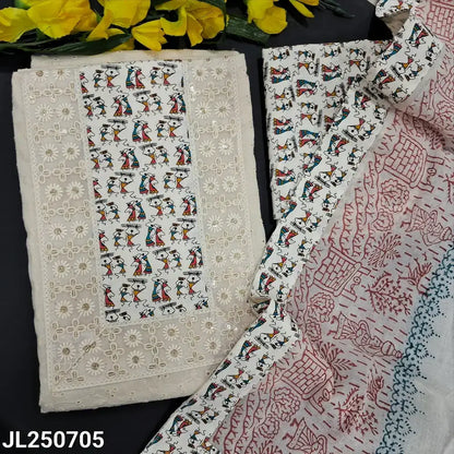 Half white schiffli embroidered cotton salwar material jl250705-Neidhal